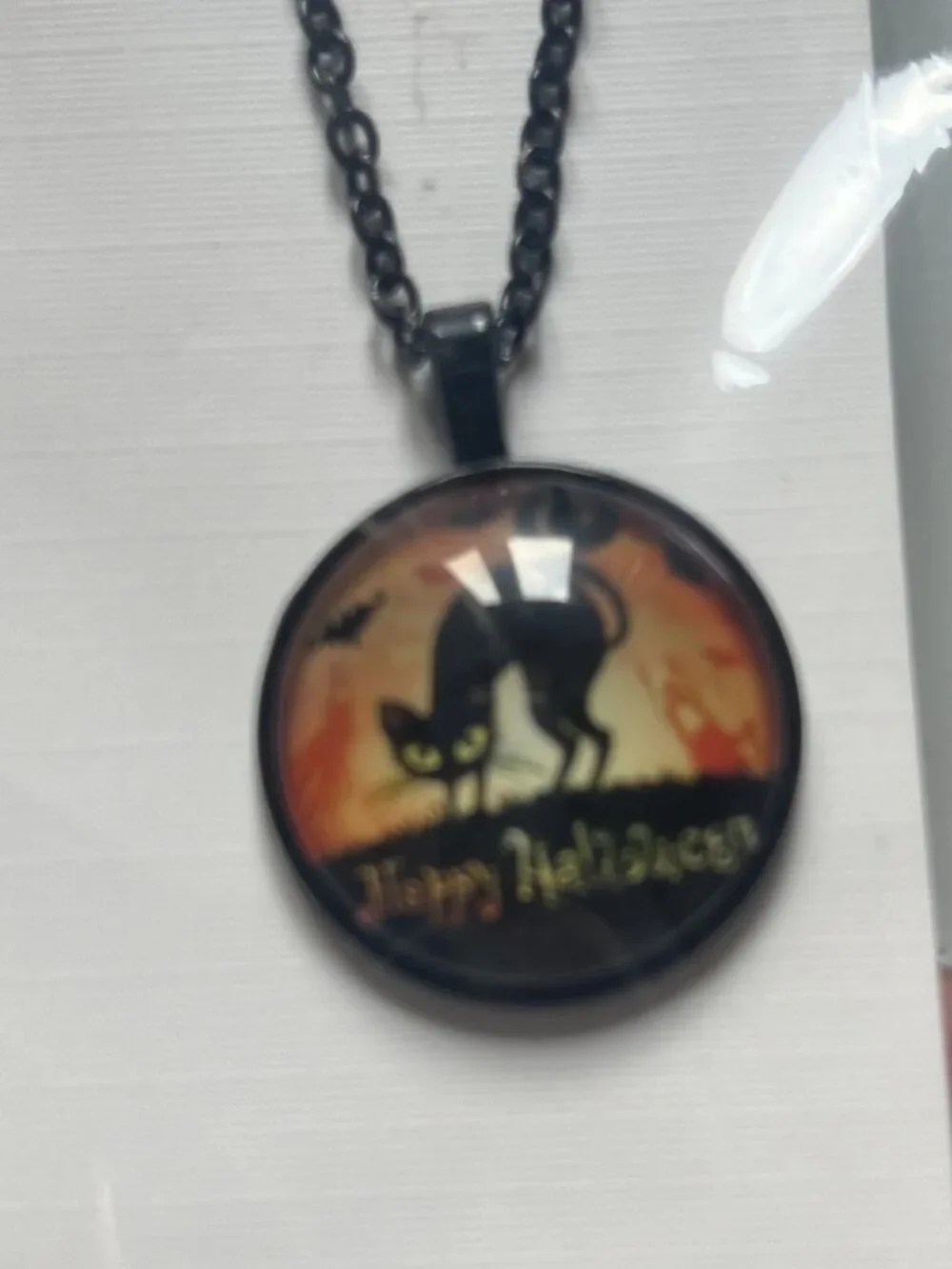 Happy Halloween Spooky Black Cat Silhouette Midnight Glass Charm Pendant New